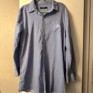 Lauren Ralph Lauren Light Blue Pinstripe Sleep Shirt Size XL